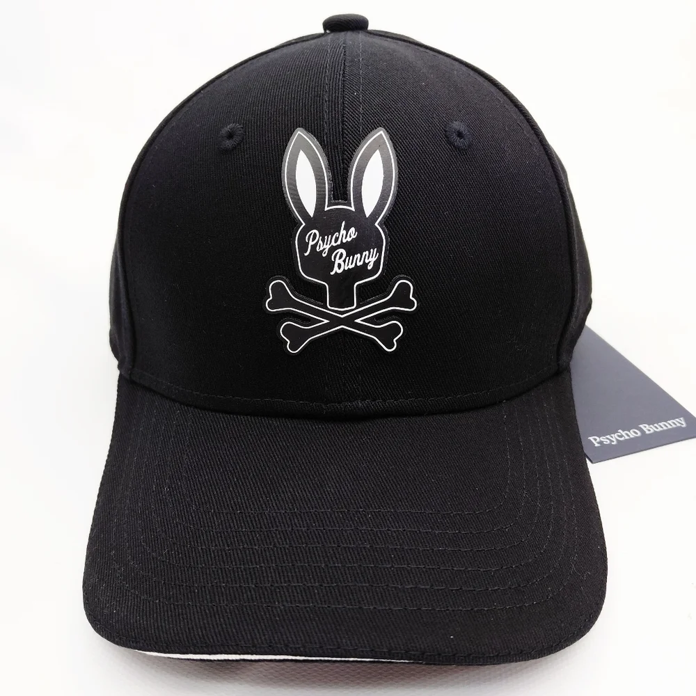 Psycho Bunny Curved Bill Mesh Strapback Hat Cap Black Youth